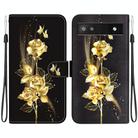 For Google Pixel 6a Crystal Texture Colored Drawing Leather Phone Case(Gold Butterfly Rose) - 1