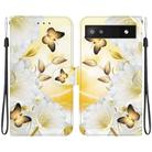 For Google Pixel 6a Crystal Texture Colored Drawing Leather Phone Case(Gold Butterfly Epiphyllum) - 1