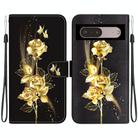 For Google Pixel 7 Pro Crystal Texture Colored Drawing Leather Phone Case(Gold Butterfly Rose) - 1