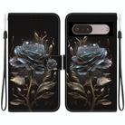For Google Pixel 7 Pro Crystal Texture Colored Drawing Leather Phone Case(Black Rose) - 1