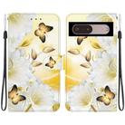 For Google Pixel 7 Pro Crystal Texture Colored Drawing Leather Phone Case(Gold Butterfly Epiphyllum) - 1