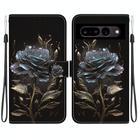 For Google Pixel 7 Crystal Texture Colored Drawing Leather Phone Case(Black Rose) - 1