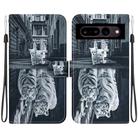 For Google Pixel 7 Crystal Texture Colored Drawing Leather Phone Case(Cat Tiger Reflection) - 1