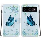 For Google Pixel 7 Crystal Texture Colored Drawing Leather Phone Case(Blue Pansies) - 1