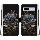 For Google Pixel 7a Crystal Texture Colored Drawing Leather Phone Case(Black Rose) - 1