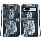 For Google Pixel 7a Crystal Texture Colored Drawing Leather Phone Case(Cat Tiger Reflection) - 1