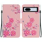 For Google Pixel 7a Crystal Texture Colored Drawing Leather Phone Case(Cherry Blossoms) - 1