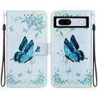 For Google Pixel 7a Crystal Texture Colored Drawing Leather Phone Case(Blue Pansies) - 1