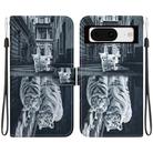 For Google Pixel 8 Crystal Texture Colored Drawing Leather Phone Case(Cat Tiger Reflection) - 1