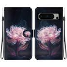 For Google Pixel 8 Pro Crystal Texture Colored Drawing Leather Phone Case(Purple Peony) - 1