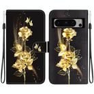 For Google Pixel 8 Pro Crystal Texture Colored Drawing Leather Phone Case(Gold Butterfly Rose) - 1