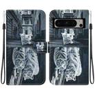 For Google Pixel 8 Pro Crystal Texture Colored Drawing Leather Phone Case(Cat Tiger Reflection) - 1