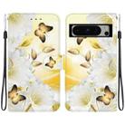 For Google Pixel 8 Pro Crystal Texture Colored Drawing Leather Phone Case(Gold Butterfly Epiphyllum) - 1