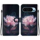 For Google Pixel 9 Pro Crystal Texture Colored Drawing Leather Phone Case(Purple Peony) - 1