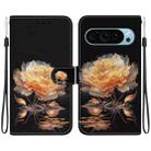 For Google Pixel 9 Pro Crystal Texture Colored Drawing Leather Phone Case(Gold Peony) - 1