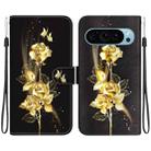 For Google Pixel 9 Pro Crystal Texture Colored Drawing Leather Phone Case(Gold Butterfly Rose) - 1