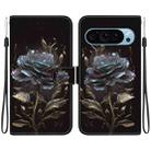For Google Pixel 9 Pro Crystal Texture Colored Drawing Leather Phone Case(Black Rose) - 1