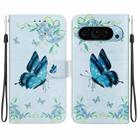 For Google Pixel 9 Pro Crystal Texture Colored Drawing Leather Phone Case(Blue Pansies) - 1