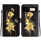 For Google Pixel 8a Crystal Texture Colored Drawing Leather Phone Case(Gold Butterfly Rose) - 1