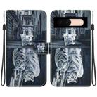 For Google Pixel 8a Crystal Texture Colored Drawing Leather Phone Case(Cat Tiger Reflection) - 1