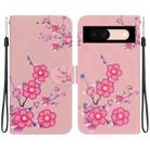 For Google Pixel 8a Crystal Texture Colored Drawing Leather Phone Case(Cherry Blossoms) - 1