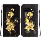 For Google Pixel 9a Crystal Texture Colored Drawing Leather Phone Case(Gold Butterfly Rose) - 1