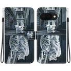 For Google Pixel 9a Crystal Texture Colored Drawing Leather Phone Case(Cat Tiger Reflection) - 1