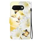 For Google Pixel 9a Crystal Texture Colored Drawing Leather Phone Case(Gold Butterfly Epiphyllum) - 3