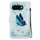 For Google Pixel 9a Crystal Texture Colored Drawing Leather Phone Case(Blue Pansies) - 3