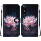 For Sony Xperia 1 III Crystal Texture Colored Drawing Leather Phone Case(Purple Peony) - 1