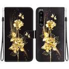 For Sony Xperia 1 III Crystal Texture Colored Drawing Leather Phone Case(Gold Butterfly Rose) - 1