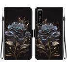 For Sony Xperia 1 III Crystal Texture Colored Drawing Leather Phone Case(Black Rose) - 1