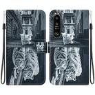 For Sony Xperia 1 III Crystal Texture Colored Drawing Leather Phone Case(Cat Tiger Reflection) - 1