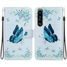 For Sony Xperia 1 III Crystal Texture Colored Drawing Leather Phone Case(Blue Pansies) - 1