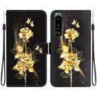 For Sony Xperia 5 III Crystal Texture Colored Drawing Leather Phone Case(Gold Butterfly Rose) - 1