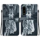 For Sony Xperia 5 III Crystal Texture Colored Drawing Leather Phone Case(Cat Tiger Reflection) - 1