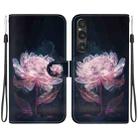 For Sony Xperia 1 V 2023 Crystal Texture Colored Drawing Leather Phone Case(Purple Peony) - 1