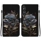 For Sony Xperia 1 V 2023 Crystal Texture Colored Drawing Leather Phone Case(Black Rose) - 1