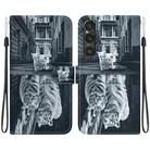 For Sony Xperia 1 V 2023 Crystal Texture Colored Drawing Leather Phone Case(Cat Tiger Reflection) - 1