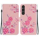 For Sony Xperia 1 V 2023 Crystal Texture Colored Drawing Leather Phone Case(Cherry Blossoms) - 1