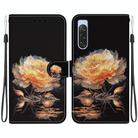 For Sony Xperia 10 V 2023 Crystal Texture Colored Drawing Leather Phone Case(Gold Peony) - 1