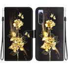 For Sony Xperia 10 V 2023 Crystal Texture Colored Drawing Leather Phone Case(Gold Butterfly Rose) - 1