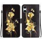 For Sony Xperia 10 VI Crystal Texture Colored Drawing Leather Phone Case(Gold Butterfly Rose) - 1