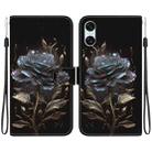 For Sony Xperia 10 VI Crystal Texture Colored Drawing Leather Phone Case(Black Rose) - 1