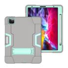 For iPad Pro 12.9 2021 / 2020 / 2019 Contrast Color Silicone + PC Protective Tablet Case with Holder(Grey + Mint Green) - 2