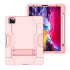 For iPad Pro 12.9 2021 / 2020 / 2019 Contrast Color Silicone + PC Protective Tablet Case with Holder(Rose Gold) - 2