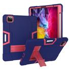 For iPad Pro 12.9 2021 / 2020 / 2019 Contrast Color Silicone + PC Protective Tablet Case with Holder(Navy Blue + Rose Red) - 1