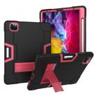 For iPad Pro 12.9 2021 / 2020 / 2019 Contrast Color Silicone + PC Protective Tablet Case with Holder(Black + Rose Red) - 1