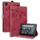 For Amazon Fire HD 10 2017 Cartoon Sakura Cat Embossed Leather Tablet Case(Red) - 1