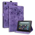 For Amazon Fire HD 10 2017 Cartoon Sakura Cat Embossed Leather Tablet Case(Purple) - 1